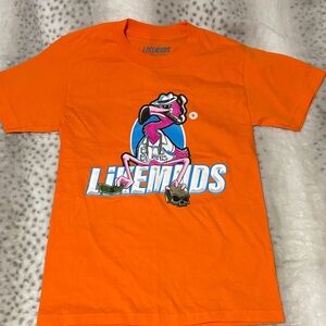 Orange Graphic Tee with Cartoon Design
